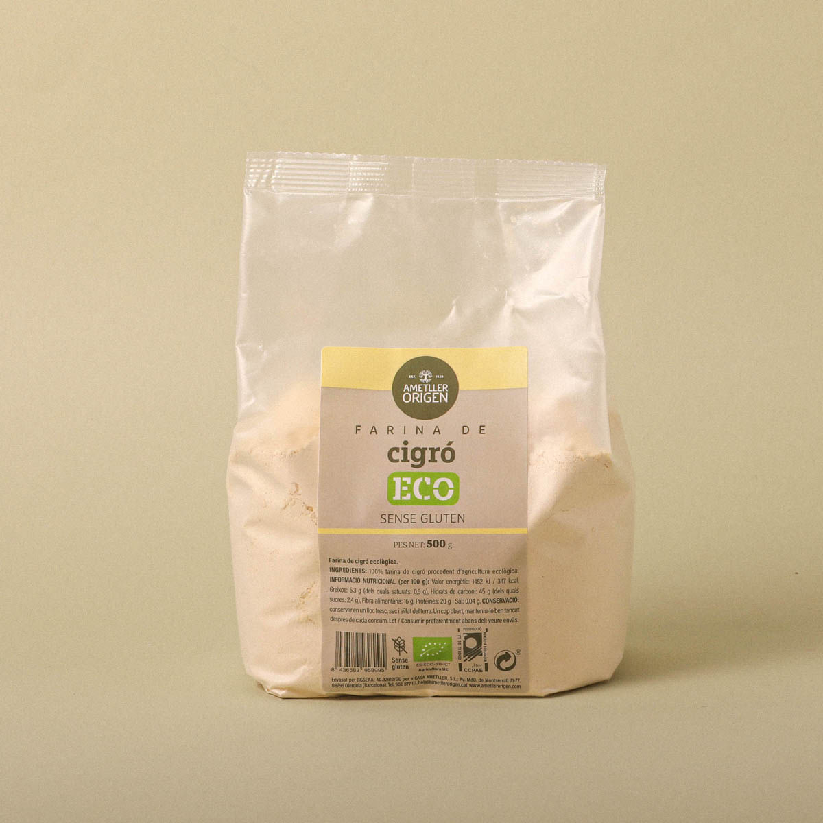 Harina De Garbanzo EcolÃ³gica Sin Gluten Ametller Origen 500g