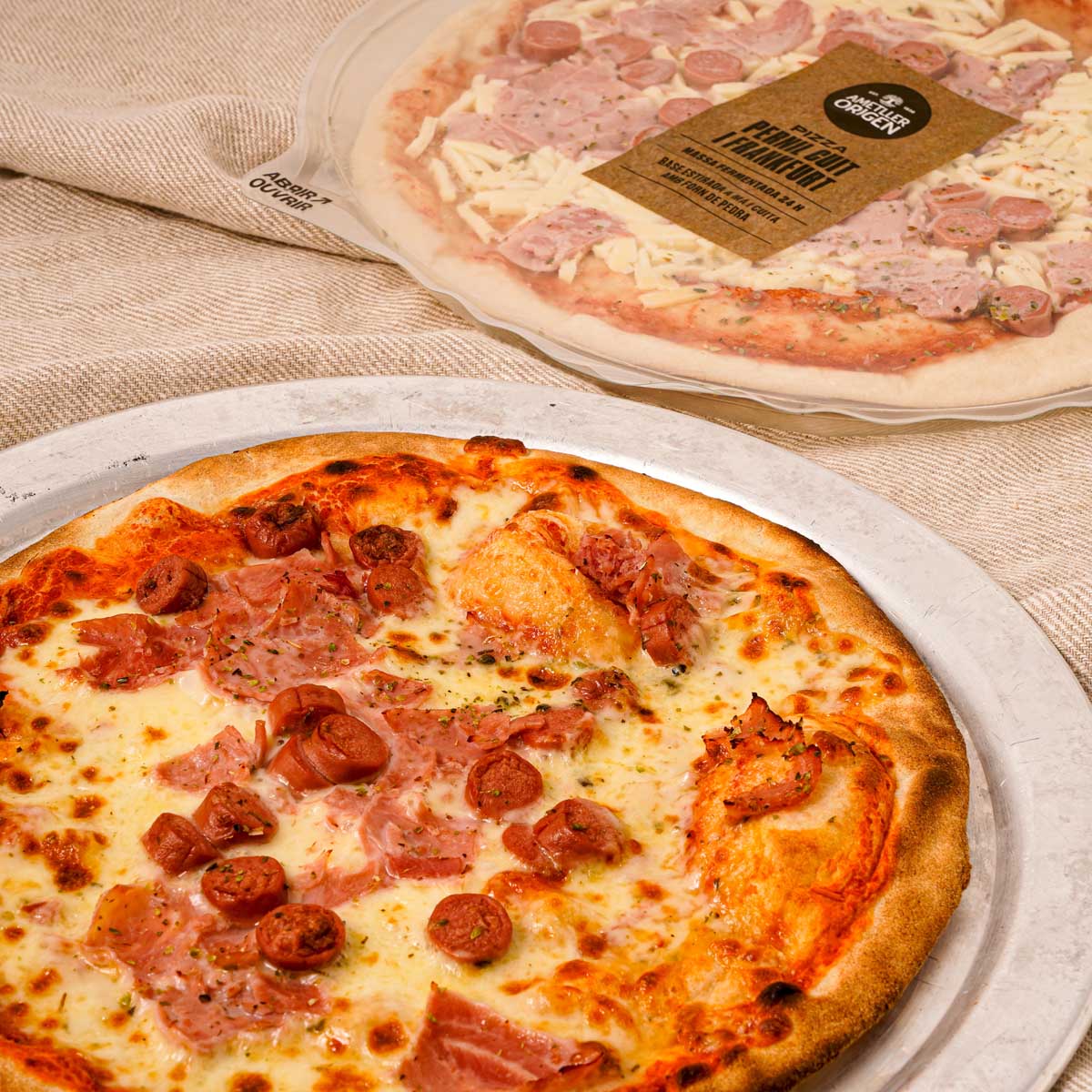 Pizza Fina De JamÃ³n Dulce Y Frankfurt Ametller Origen 360 G